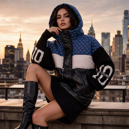 Women's Patchwork Knit-Sleeve Puffer Jacket