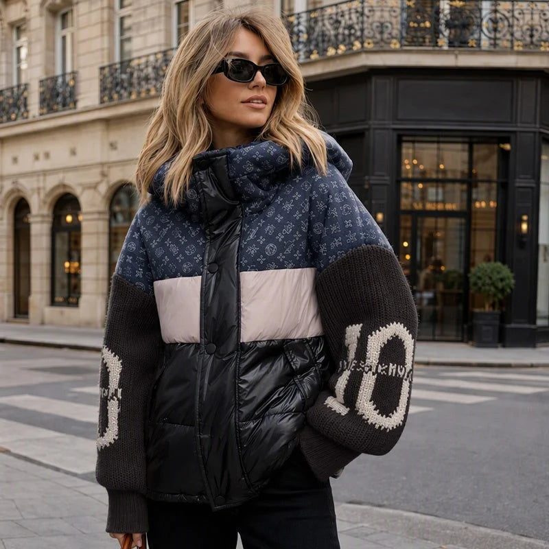 Women's Patchwork Knit-Sleeve Puffer Jacket