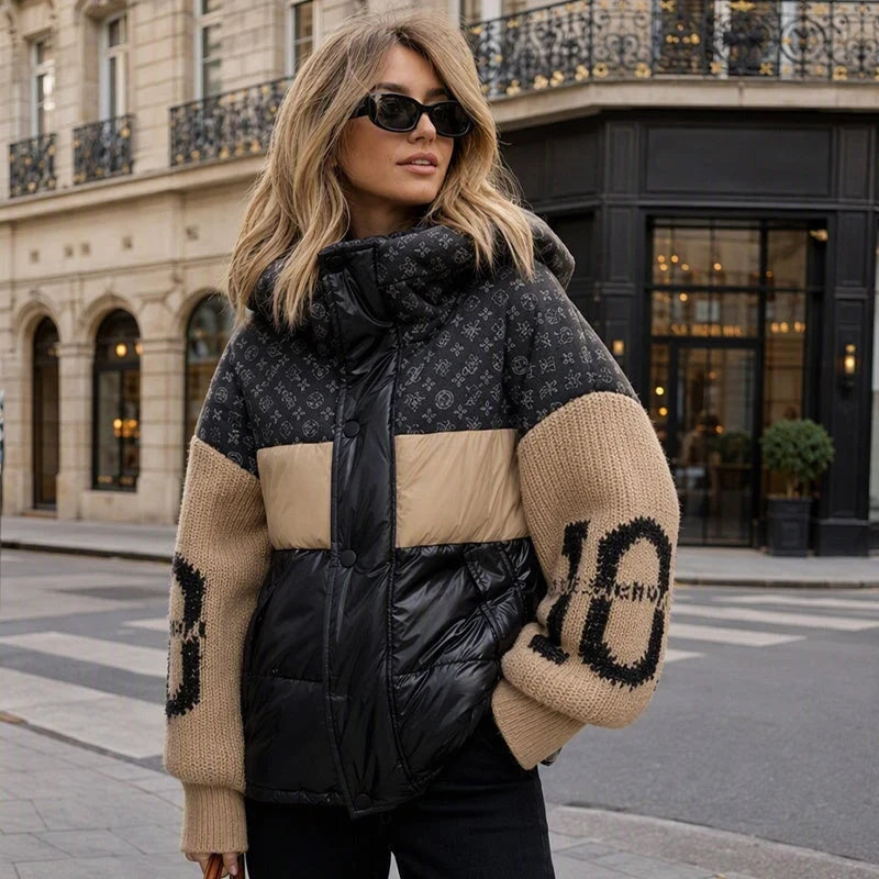 Women's Patchwork Knit-Sleeve Puffer Jacket
