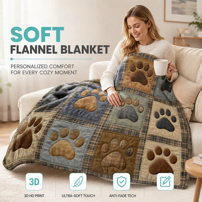 Paw Print Cosy Flannel Blanket