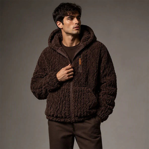 Men's Textured Fleece Hooded Jacket