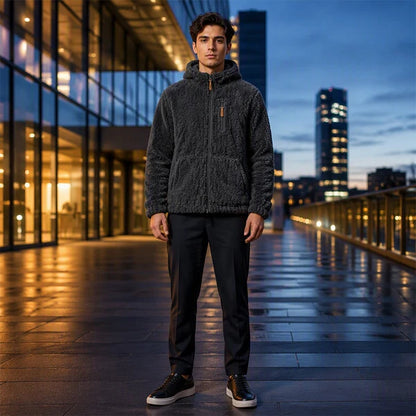 Men's Textured Fleece Hooded Jacket