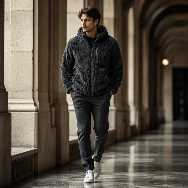 Men's Textured Fleece Hooded Jacket