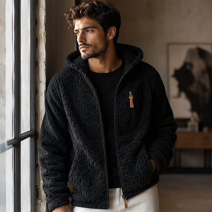 Men's Textured Fleece Hooded Jacket