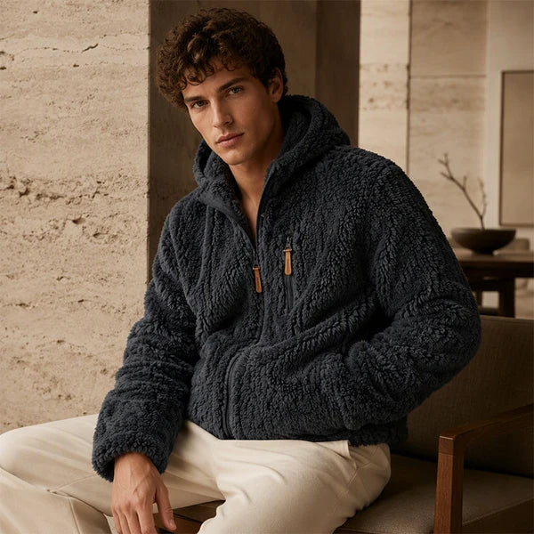 Men's Textured Fleece Hooded Jacket