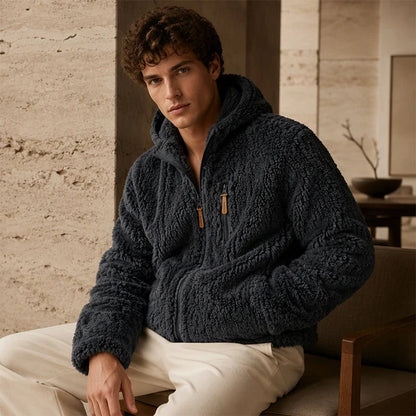 Men's Textured Fleece Hooded Jacket