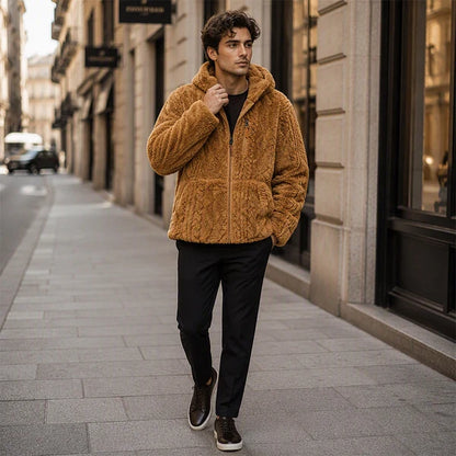 Men's Textured Fleece Hooded Jacket