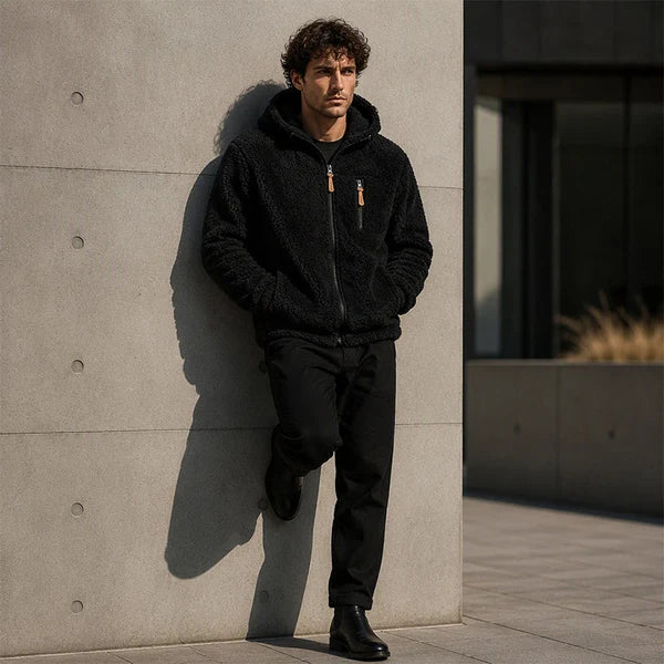 Men's Textured Fleece Hooded Jacket