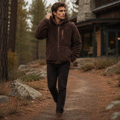 Men's Textured Fleece Hooded Jacket