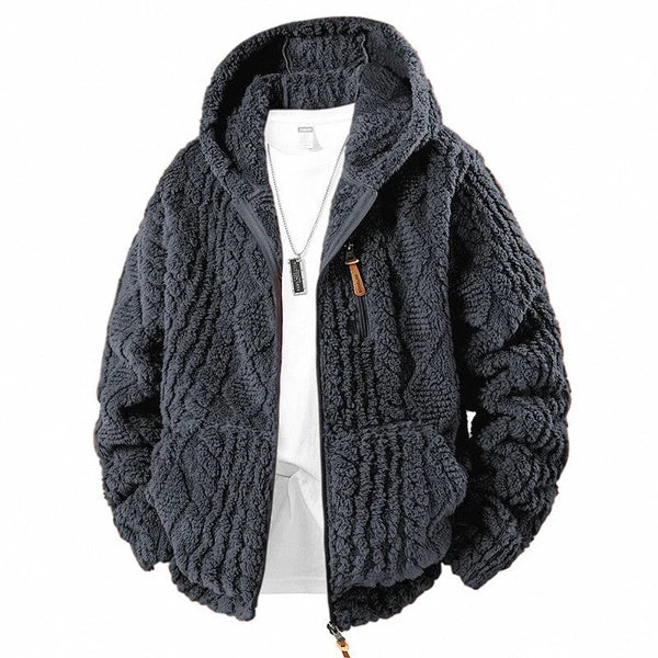 Men's Textured Fleece Hooded Jacket
