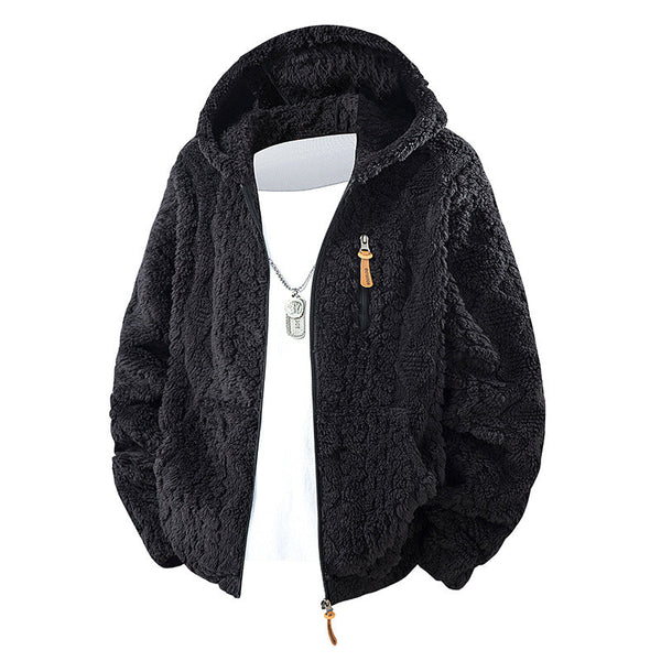Men's Textured Fleece Hooded Jacket