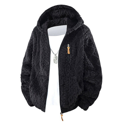 Men's Textured Fleece Hooded Jacket
