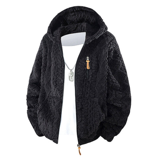Men's Textured Fleece Hooded Jacket