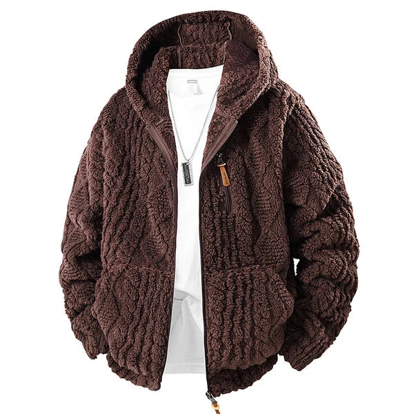 Men's Textured Fleece Hooded Jacket