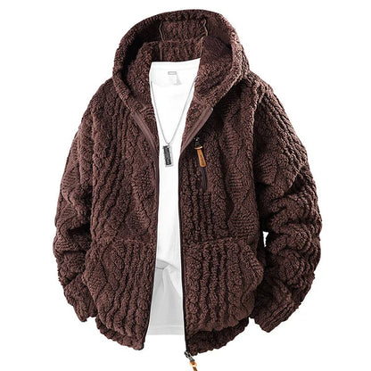 Men's Textured Fleece Hooded Jacket