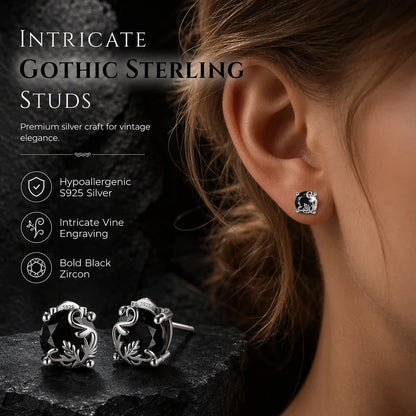 Women's Gothic Vine Black Zirconia Stud Earrings