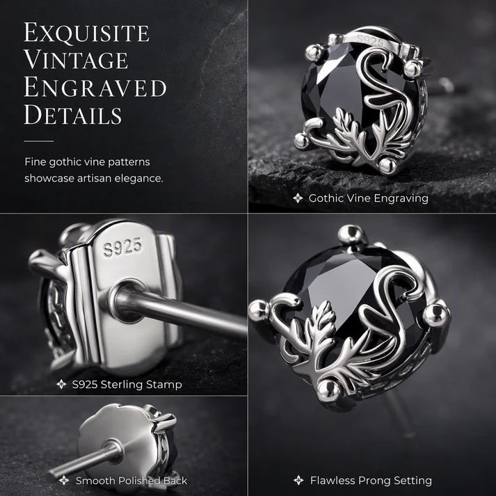 Women's Gothic Vine Black Zirconia Stud Earrings