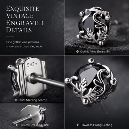 Women's Gothic Vine Black Zirconia Stud Earrings