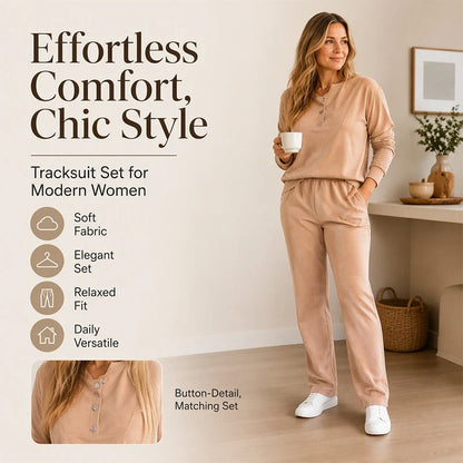 Women's Relaxed Button Neck Two Piece Set