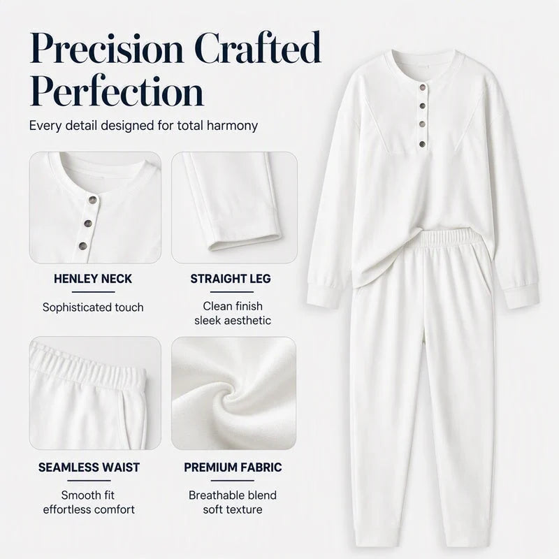 Women's Relaxed Button Neck Two Piece Set