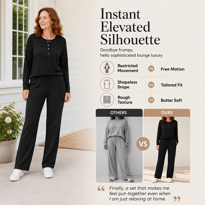 Women's Relaxed Button Neck Two Piece Set