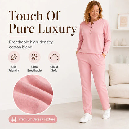 Women's Relaxed Button Neck Two Piece Set