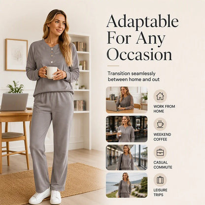 Women's Relaxed Button Neck Two Piece Set