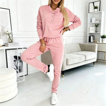 Women's Relaxed Button Neck Two Piece Set