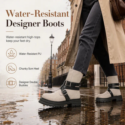 Women's Double Buckle Chunky Ankle Boots