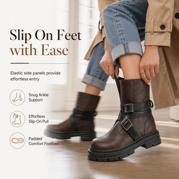 Women's Double Buckle Chunky Ankle Boots
