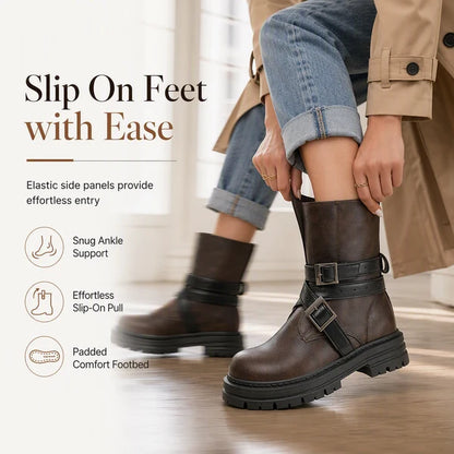 Women's Double Buckle Chunky Ankle Boots