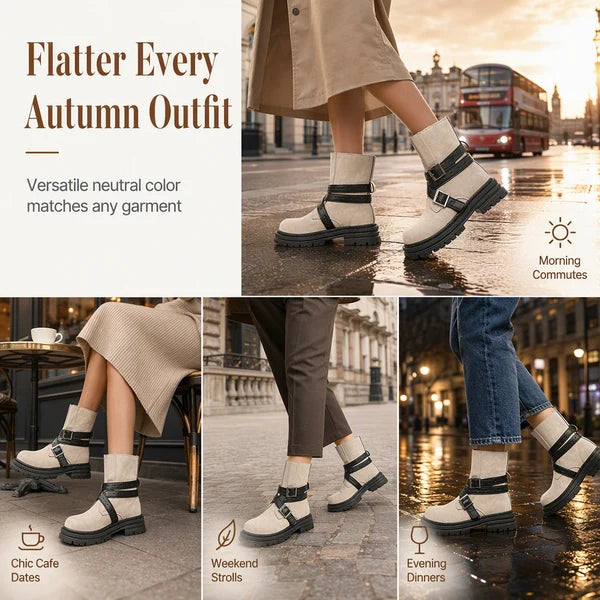 Women's Double Buckle Chunky Ankle Boots