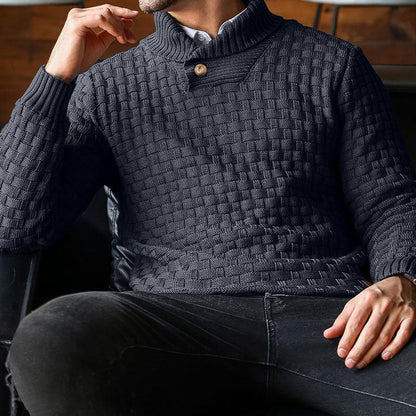Men's Textured Button Neck Knit Jumper
