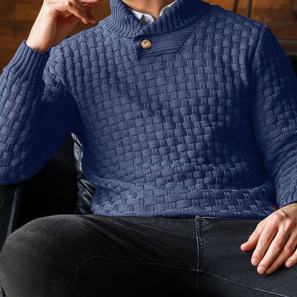 Men's Textured Button Neck Knit Jumper