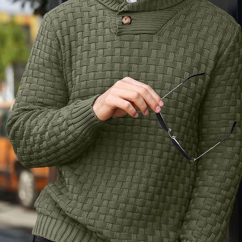 Men's Textured Button Neck Knit Jumper