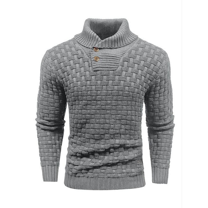 Men's Textured Button Neck Knit Jumper