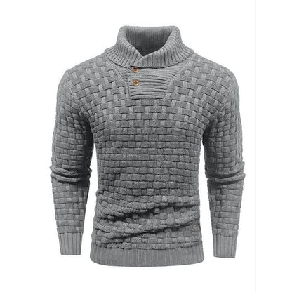Men's Textured Button Neck Knit Jumper