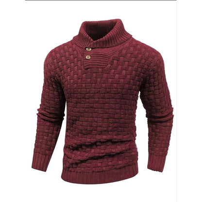 Men's Textured Button Neck Knit Jumper