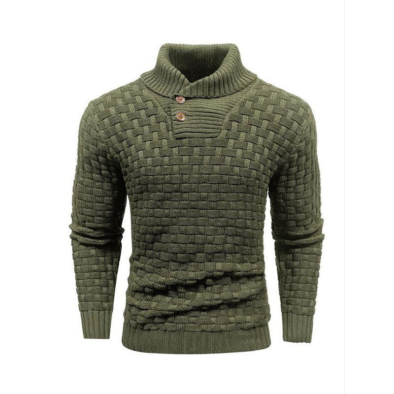 Men's Textured Button Neck Knit Jumper