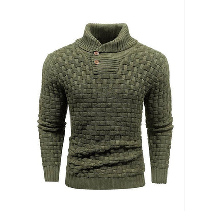 Men's Textured Button Neck Knit Jumper