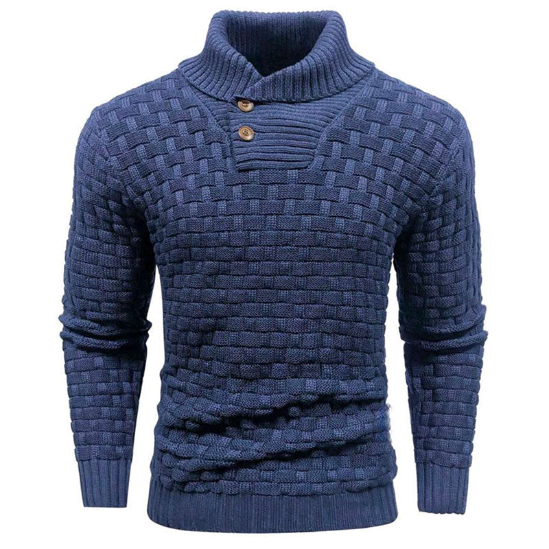 Men's Textured Button Neck Knit Jumper