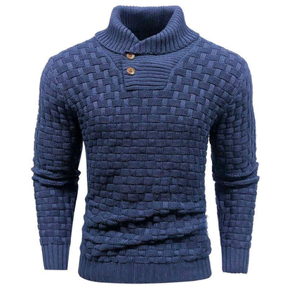 Men's Textured Button Neck Knit Jumper