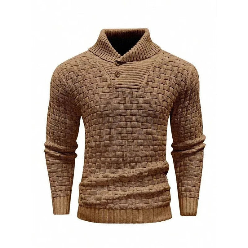 Men's Textured Button Neck Knit Jumper