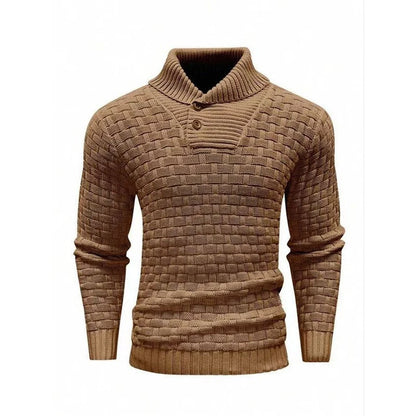 Men's Textured Button Neck Knit Jumper