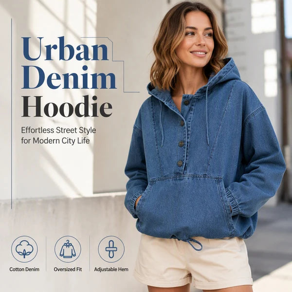 Women's Oversized Denim Button Hoodie