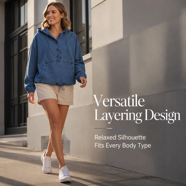 Women's Oversized Denim Button Hoodie