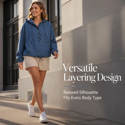 Women's Oversized Denim Button Hoodie