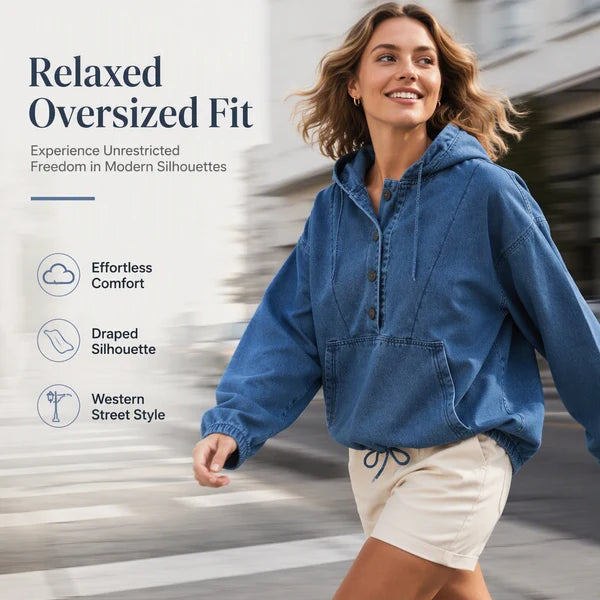 Women's Oversized Denim Button Hoodie