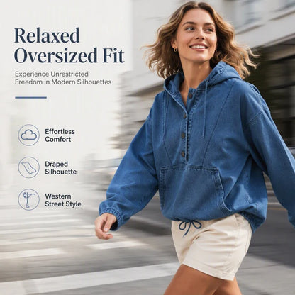 Women's Oversized Denim Button Hoodie