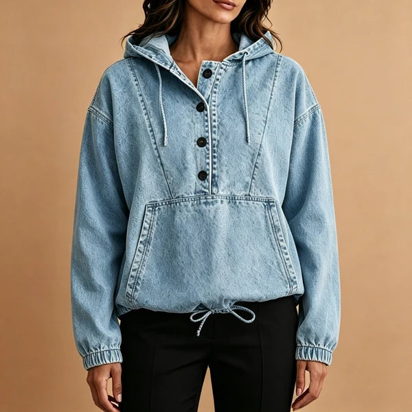 Women's Oversized Denim Button Hoodie